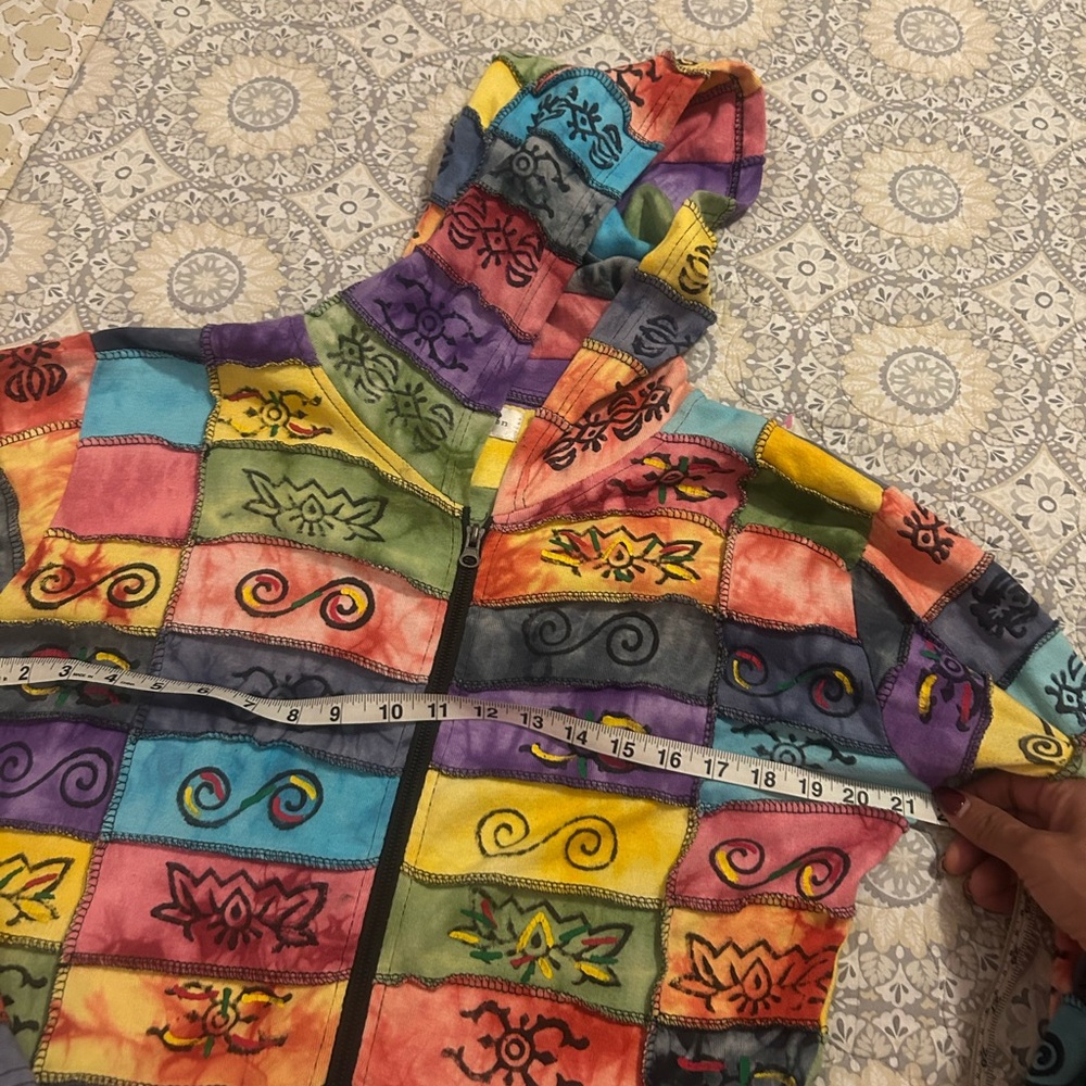 Multicolor Patchwork Boho Hippie Jacket, Hooded C… - image 5